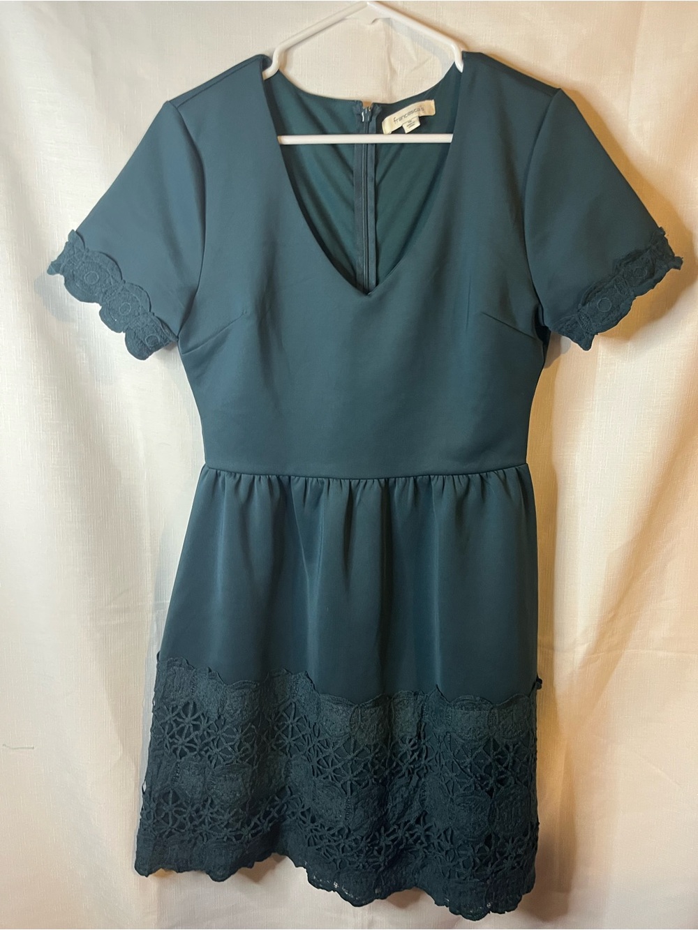 Francesca's Collections Teal Short Sleeve Lace-Hem Dress
